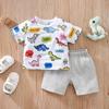 Conjunto de verano para niños estilo coreano, Ropa de verano para niñas clase a, Fresco y transpirable, Conjunto de dos piezas de pantalones cortos para niños, Patrón de dibujos animados Q