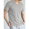 Camiseta negra de manga corta de modal para hombre, top de cuello en V, antibacteriana, seda de hielo, fresca y de secado rápido, manga corta, camiseta fina de verano