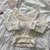 Nova Camisa Base com Forro de Lã Primavera Feminina Camiseta de Manga Longa de Alta Qualidade Moda Moda Estilo Ocidental Slim Fit Top