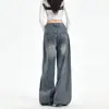 Jeans de pierna ancha plisados de cintura alta estilo americano 2026 para mujer, lavados y desgastados, muy acampanados, hasta el suelo, de corte holgado, pantalones de mezclilla fluidos
