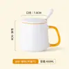 Taza de Cerámica con Tapa Cuchara Oficina Hogar Evento Regalo Taza de Café Borde de Color Contrastante Creativo Taza de Agua Caliente