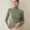Suéter de Cashmere com Gola Alta para Mulheres 2025 Outono e Inverno Novo Estilo Listrado Efeito Emagrecedor Camada Base Estilo Elegante Suéter Pulôver