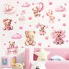 Pegatinas de Pared de Oso de Dibujos Animados Rosas, Globos Lindos, Pegatinas de Nubes y Estrellas, Pegatinas Decorativas Cálidas para Habitaciones de Niños, Removibles