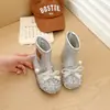 Botas com Laço para Meninas 2026 Outono/Inverno Novas Botas de Cano Curto com Cristal para Meninas Pequenas, Botas Martin Princess Infantis