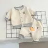 Traje de Bebé para Primavera y Otoño de una Sola Capa Rayas de Dibujos Animados Ollie Pantalones de Cintura Alta para Trasero Chaqueta Infantil de Cintura Alta Pantalones Conjunto de Dos Piezas