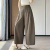 Pantalones de verano cropped de pierna ancha tipo globo hechos de lyocell, tencel y algodón, pantalones casuales finos y holgados para personas petite