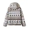 Chaqueta Casual con Capucha Jacquard Fair Isle Estilo Retro Invierno Nuevo Estilo Forro Polar Grueso Cálido Cortavientos Ropa de Forro Polar
