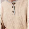 Suéter de punto unisex estilo retro vintage americano, mezcla de lana, cuello Henley relajado, para primavera y otoño