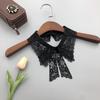 Encaje Soluble en Agua de Seda de Leche Calado Estilo Pastoral con Suéter, Exquisito Cuello Falso con Lazo, Cuello de Camisa Versátil para Mujer