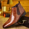 Sapatos masculinos de couro plus size transfronteiriços personalizados, couro bovino respirável, bico fino, Chelsea de cano alto, modernos, versáteis, sapatos masculinos de couro antiderrapantes