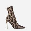 Botas Martin negras de estilo europeo y americano para mujer, botas cortas de tacón alto puntiagudo, botas finas de tacón alto, botas individuales de gamuza con estampado de leopardo de talla grande
