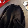 Marca de moda de calle estadounidense suéter de punto con cuello redondo desgarrado para hombre y mujer, cárdigan de otoño e invierno, chaqueta de punto casual versátil