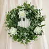 1 Pieza Corona Artificial de Eucalipto y Rosa Realista Completa Estilo Granja para Puerta Principal, Decoración Rústica Colgante de Pared para Todo el Año Interior Exterior, Boda Festividad Hogar Festival Decoración, Guirnalda de Flores Artificiales Primavera Verano Otoño Invierno