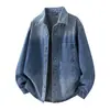 Camisa de mezclilla holgada lavada con degradado, de marca retro americana de moda para hombre, chaqueta camisa casual holgada de otoño e invierno