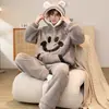 Pijama Espeso Cálido de Coral Fleece para Hombre Otoño/Invierno, Cárdigan con Capucha para Adolescente Ropa de Casa, Manga Larga Cuello Alto