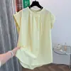 Blusa Amarela de Manga Curta Franzida Estilo Francês para Mulheres, Novo Modelo 2026, Top Solto Casual Elegante Sem Mangas para o Verão