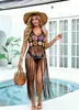 Nuevo diseño transfronterizo europeo y americano de moda para mujer, tejido a mano, sin estampado, multicolor mixto, con flecos, tiras empalmadas, salida de baño para bikini de playa