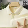 Camisa polo de verão nova e moderna com gola, cor sólida versátil, toque de negócios de alta qualidade, camiseta casual solta masculina de manga curta