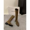 Botas Retro de Cuero Gamuzado de Tacón Grueso y Punta Cuadrada por Encima de la Rodilla para Mujer 2026 Otoño e Invierno Nuevo Estilo Botas de Caña Alta Ajustadas con Cremallera Trasera