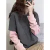 Camiseta de algodão puro escovado estilo novo 2026, falsa peça dupla, manga longa para mulheres, top base espesso, moda outono