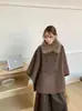 Capa de Moda de Gama Alta para Dama Abrigo de Lana Doble Cara Chal con Cuello de Piel de Zorro Abrigo Elegante de Tela de Lana para Mujer