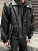 Chaqueta de Cuero Corta Acolchada en los Hombros de Piel Sintética Negra para Hombre Otoño e Invierno Alta Gama Cálida de Algodón Estilo Boxy con Cremallera Estilo Americano