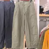 Calça casual de malha oversized estilo japonês, calça pantalona de perna larga com corte curvo 482287/486980/483722