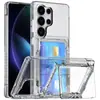 Aplicable Transfronterizo Samsung S25Ultra Funda Transparente para Teléfono Móvil S24 Funda Plegable con Portatarjetas Galaxy S23 Cartera Funda Anti-Caída