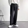 Pantalones de traje casuales para hombre, de primavera, estilo japonés, ligeros, de lujo, de alta gama, negros, holgados, rectos, de pierna ancha y largos.
