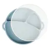 Prato de Silicone Redondo para Bebê com Alça e Tampa Transparente, Louça de Silicone para Aprendizado de Bebê, Prato de Silicone com Rosto Sorridente e Três Compartimentos