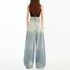 Jeans Anchos Lavados Rasgados Estilo Callejero Retro Americano para Mujer 2026 Primavera/Otoño Nuevos Rectos Sueltos de Cintura Alta Azul Claro