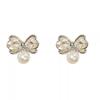 Brincos pequenos e requintados de pérola com laço, design de nicho feminino, brincos de zircônia de alta qualidade, pequenos brincos elegantes que valorizam o rosto
