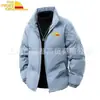 Jaqueta Acolchoada Masculina Tendência Estilo Hong Kong Gola Alta Confortável Outono e Inverno Nova Cor Sólida Estampada Casual Quente Casaco de Algodão