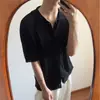 Suéter de Verano a la Moda con Cuello Cuadrado Hueco de Manga Corta Estilo Retro Americano Holgado Perezoso de Encaje de Media Manga Camisa de Hombre de Gama Alta