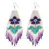 Pendientes de Borla Larga Coloridos con Flores de Luna de Cuentas de Arroz Hechos a Mano de Venta Caliente Transfronteriza Gancho de Oreja Bohemio Europeo y Americano para Mujeres