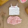 Ins Verano estilo coreano Corea del Sur Bebé Lindo Top de Tirantes Estampado con Pantalones Cortos Grandes PP para Bebé Niña Traje de Dos Piezas