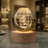 Esfera de Cristal Tallada en 3D Creativa Transfronteriza con Base de Madera Luminosa Adorno Navideño Regalo Luz de Noche Fábrica Venta al por Mayor
