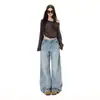 2026 Jeans Rectos Lavados de Pierna Ancha para Mujer de Industria Pesada Transversal Otoño Invierno Nuevos Sin Estirar Cintura Baja Pierna Ancha Jeans para Mujer