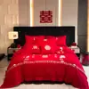 Nuevo Conjunto Rojo de Cuatro Piezas Estilo Chino para Boda, Ropa de Cama para Habitación de Boda, Conjunto Bordado de Dragón y Fénix de Lujo Ligero al por Mayor