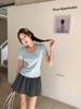 Camiseta de manga corta con cuello cuadrado y costuras de encaje de color liso para mujer, nueva camiseta de primavera con base apilada de especias dulces, parte superior interior