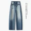 Calça Jeans Azul Claro com Barra Curva para Mulheres, Novo Estilo Verão 2026, Cintura Alta, Modelagem Solta, Calça Pantalona Cropped Petite