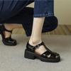Sandalias de Dedo con Suela Gruesa Pequeñas para Mujer Verano Tacón Grueso Tacón Alto Estilo Británico Zapatos Pequeños de Cuero Tejido Hueco Retro Sandalias Romanas