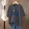 Top retro adelgazante de algodón puro de talla grande para mujer, holgado y versátil, camiseta de manga corta con hombros caídos, media manga adelgazante de talla grande ins