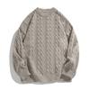 Han Lu Suéter de Punto Cableado Estilo Japonés Color Sólido Cuello Redondo para Hombres y Mujeres en Otoño e Invierno Chaqueta de Punto Retro Holgada