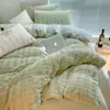 2026 Transmisión en Vivo Más Vendido Cuadros Pequeños de Gama Alta Felpa de Conejo Rex 320g Jacquard Tridimensional Color Sólido Leche Polar Juego de Cuatro Piezas