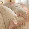 Cama de algodón estilo retro francés de cuatro piezas estilo princesa nueva cama de algodón 100% con funda de edredón de encaje y sábana colchón 4