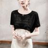 Top de Encaje con Abertura de Cuello Redondo para Mujer Manga Corta 2025 Verano Nuevo Vestido con Blusa Suelta de Manga Corta para Mujer