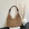 Nuevos Bolsos Tejidos Hechos a Mano de Moda, Versátiles Bolsos de Paja Crochetados con Cuerda de Papel, Bolsos de Playa Estilo Vacacional, Bolsos de Paja de un Solo Hombro