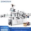 ZONESUN máquina automática de etiquetagem de garrafas redondas e potes redondos máquina de etiquetagem de placa dupla de rótulo para tampa/corpo de garrafa redonda de plástico e vidro