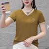 Una generación de camiseta de manga corta de verano 2025 para mujer con cuello en V estilo extranjero Joker top moda camisa básica para madre